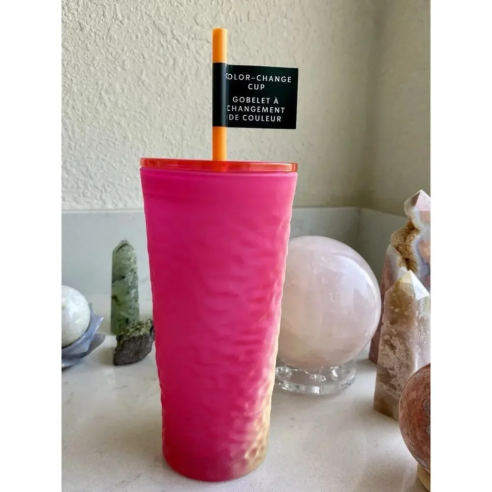 Starbucks Summer 2025 Color Changing Textured 18 Oz Glass Cup | Pink - NEW